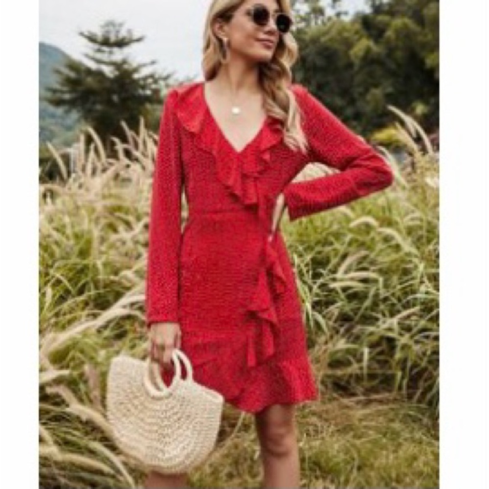 Shein Ruffled Polka Dot Red Dress (XS)